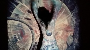 Flamenco Dancer Micaela Harrari dancing with the 5th Dimensional projection, 2015